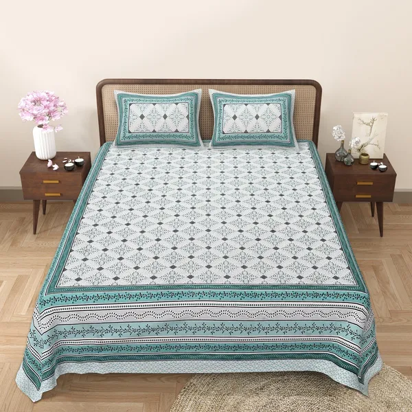 Green_Cotton_Regal_Harmony_Double_Bedsheet_With_Pillow_Cover_90_X_108_Cm